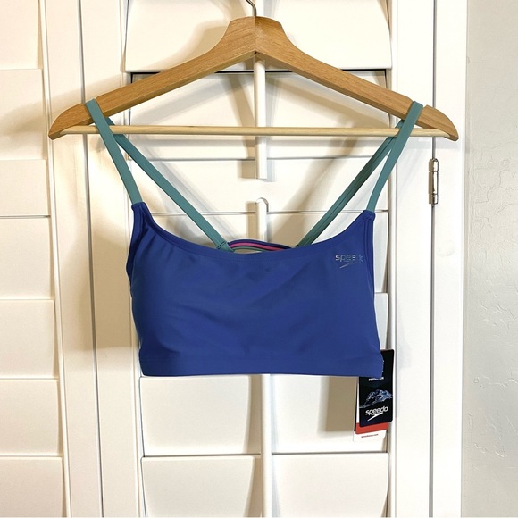NWT Speedo Women’s Bright Cobalt Swim Bikini Top with Colorful Straps, Medium - Picture 1 of 7